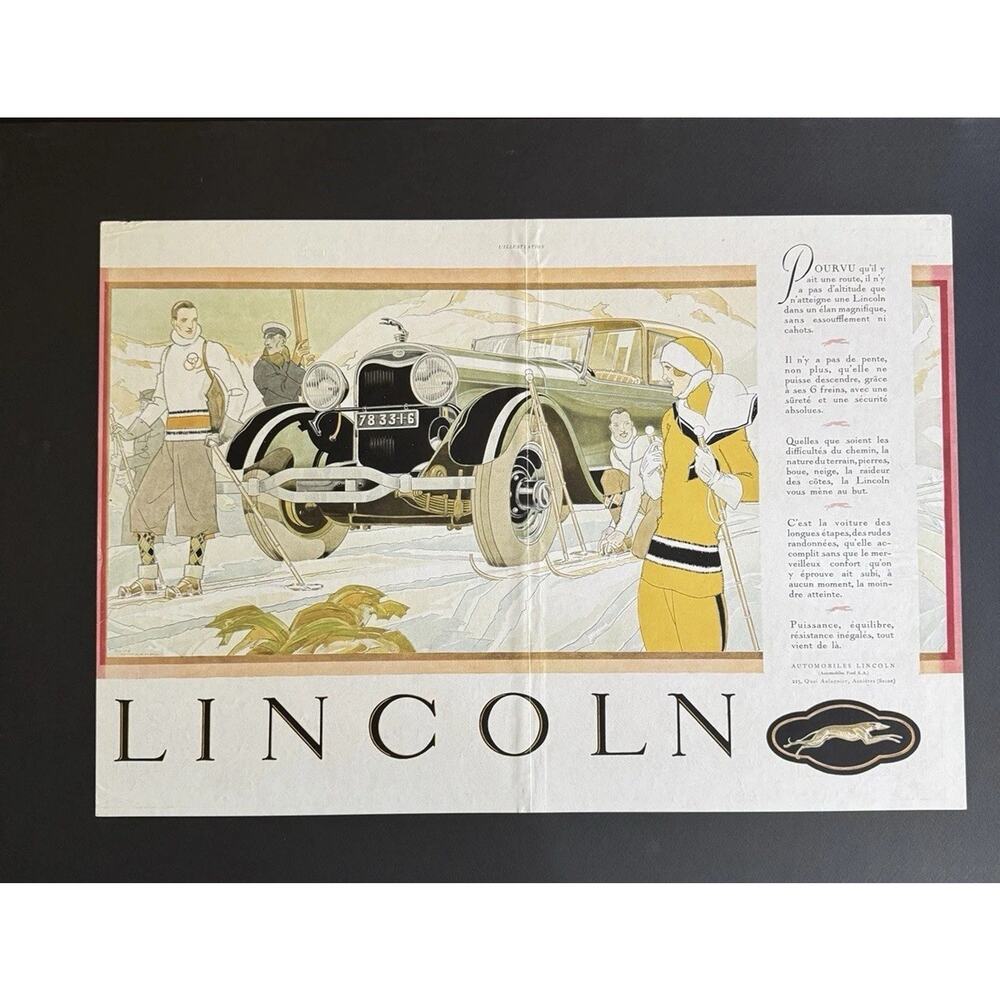 1920s L'Illustration Lincoln 2 Page Advertisement Seamed‎ and Mounted On Backing